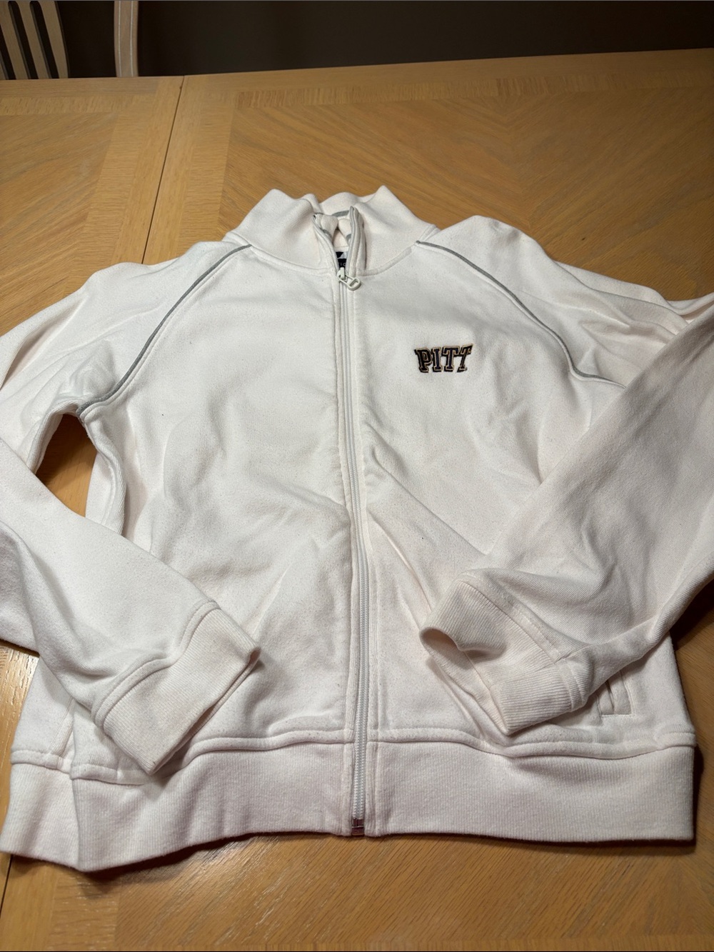 Tommy Hilfiger White Full-Zip Varsity Jacket with Pitt Embroidery